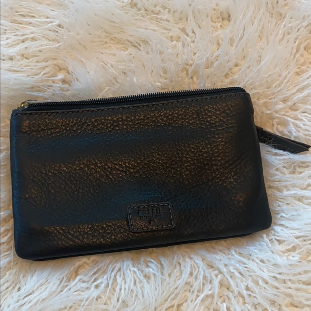 Fossil Wallet Wristlet Black Leather